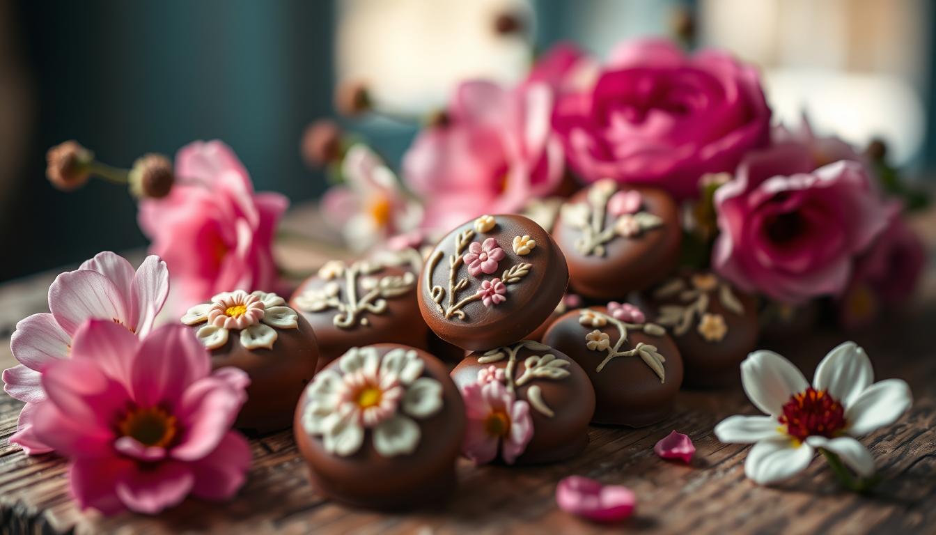 Muttertagsbilder auf Schokolade und Pralinen